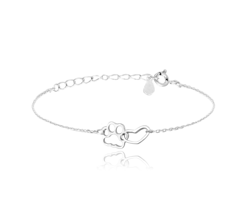 MINET Stříbrný náramek TLAPKA se srdíčkem