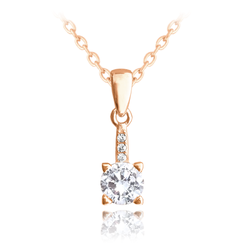 MINET Rose gold elegantní stříbrný náhrdelník s bílým zirkonem