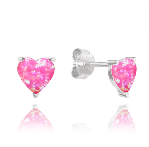 MINET Stříbrné náušnice SRDÍČKA s růžovými opálky