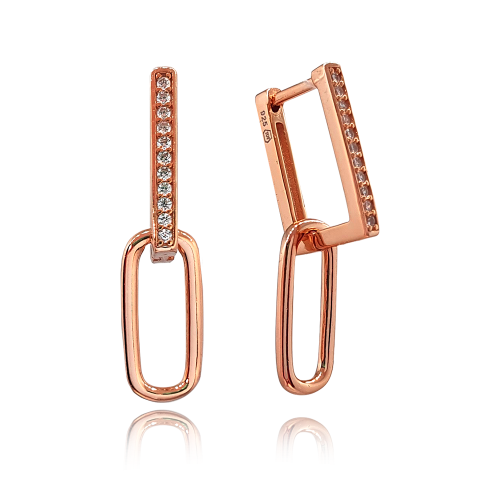 MINET Rose gold stříbrné náušnice v italském stylu s bílými zirkony 