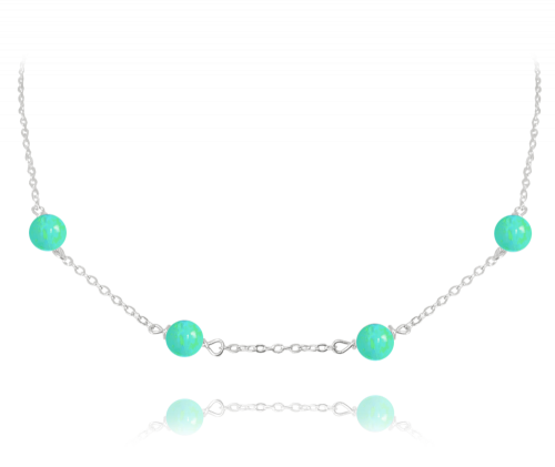 MINET Stříbrný náhrdelník se zelenými opálky