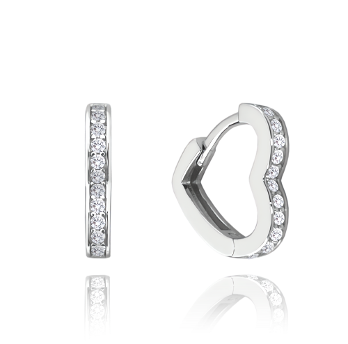 MINET Stříbrné náušnice SRDÍČKA s bílými zirkony