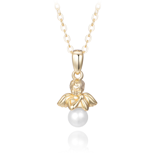 MINET Pozalcený stříbrný náhrdelník ANDĚL s perlou