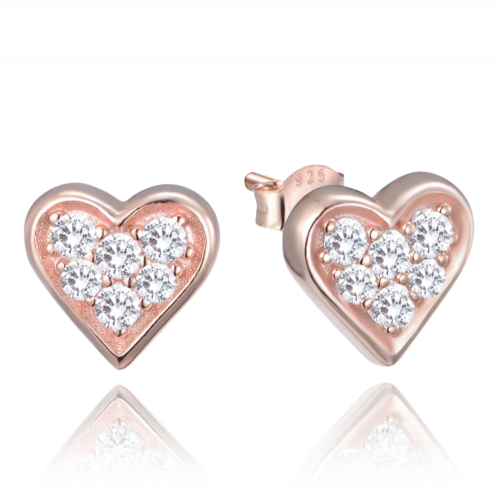 MINET Rose gold stříbrné náušnice srdíčka se zirkony