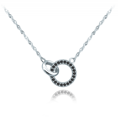 MINET Stříbrný náhrdelník KROUŽEK s černými zirkony