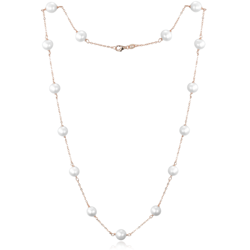 MINET Rose gold stříbrný náhrdelník s přírodními perlami Ag 925/1000 12,15g
