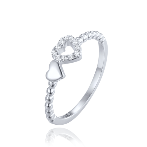 MINET Stříbrný prsten dvě srdce vel. 50 