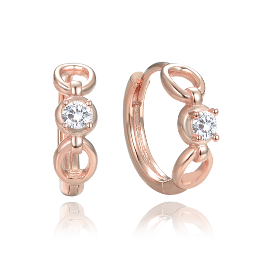 MINET Rose gold elegantní stříbrné náušnice s bílými zirkony 