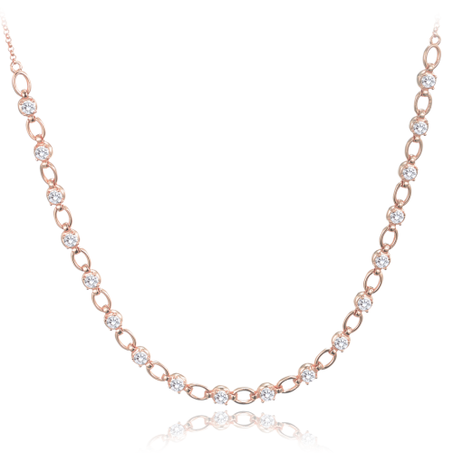 MINET Rose gold elegantní stříbrný náhrdelník s bílými zirkony 