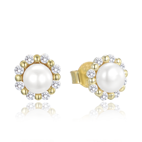 MINET Pozlacené stříbrné náušnice s přírodními perlami a zirkony