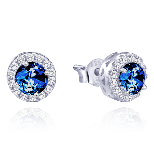 MINET Elegantní stříbrné náušnice s bílými a modrými zirkony