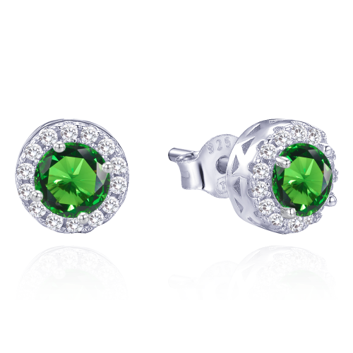 MINET Elegantní stříbrné náušnice s bílými a zelenými zirkony