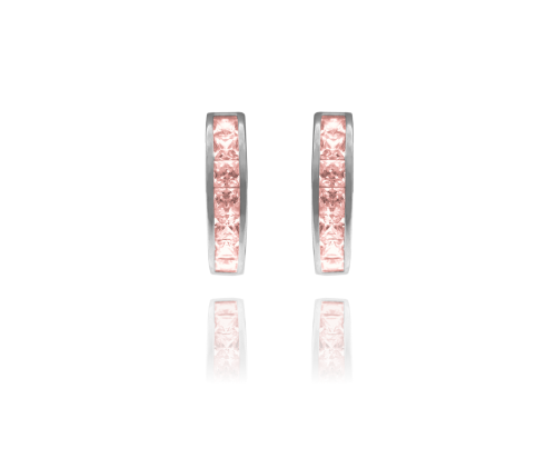 MINET Třpytivé stříbrné náušnice s velkými růžovými zirkony