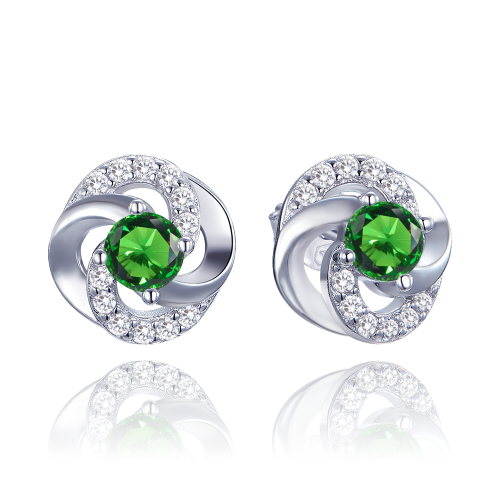 MINET Luxusní stříbrné náušnice s bílými a zelenými zirkony