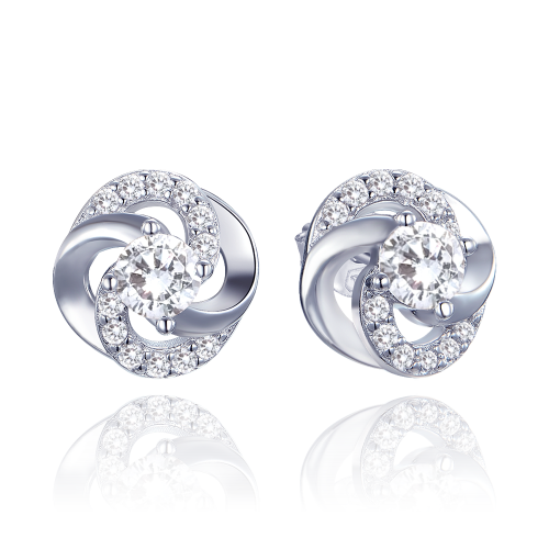 MINET Luxusní stříbrné náušnice s bílými zirkony