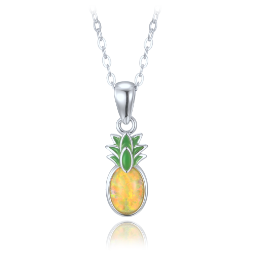 MINET Letní stříbrný náhrdelník ananas se žlutým opálem