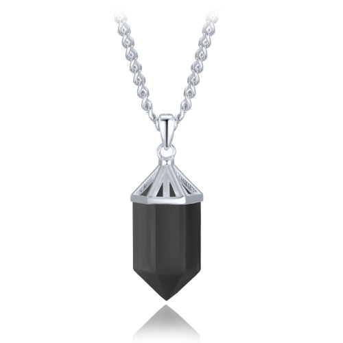 MINET Luxusní stříbrný náhrdelník obsidián