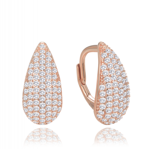 MINET Rose gold stříbrné náušnice kapky s bílými zirkony