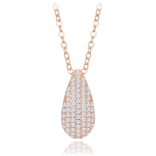 MINET Rose gold stříbrný náhrdelník kapka s bílými zirkony