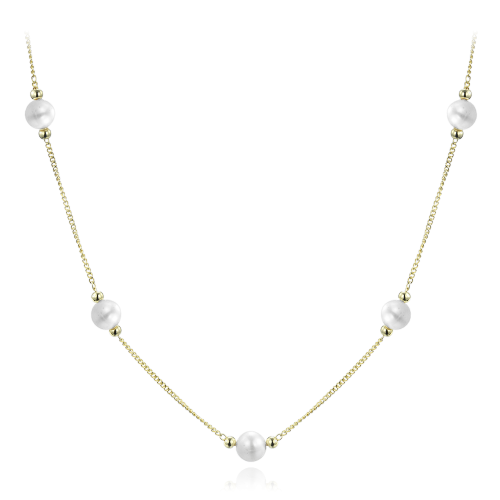 MINET Pozlacený stříbrný náhrdelník s přírodními perlami