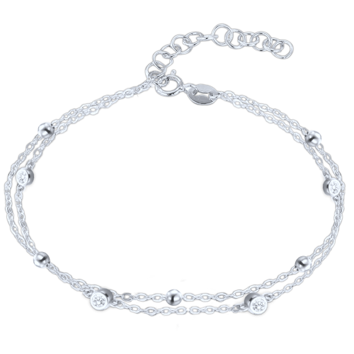 MINET Dvojitý stříbrný náramek s bílými zirkony