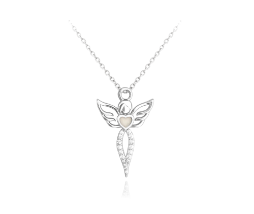 Svítící stříbrný náhrdelník MINET ANDĚL s bílými zirkony