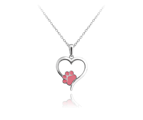 MINET Dětský stříbrný náhrdelník SRDCE s růžovou tlapkou