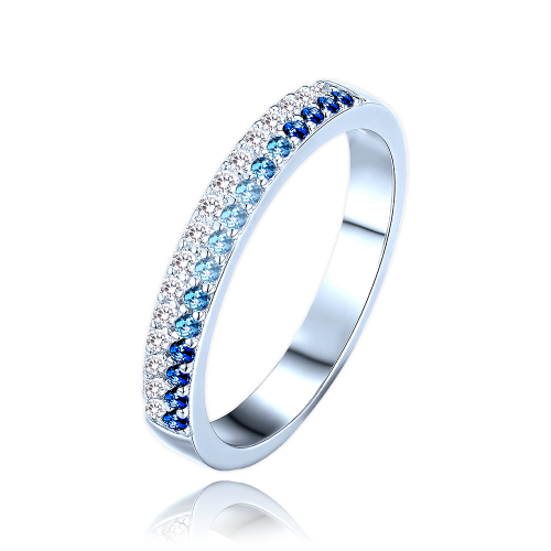 MINET Luxusní stříbrný prsten s bílými a modrými zirkony vel. 53 