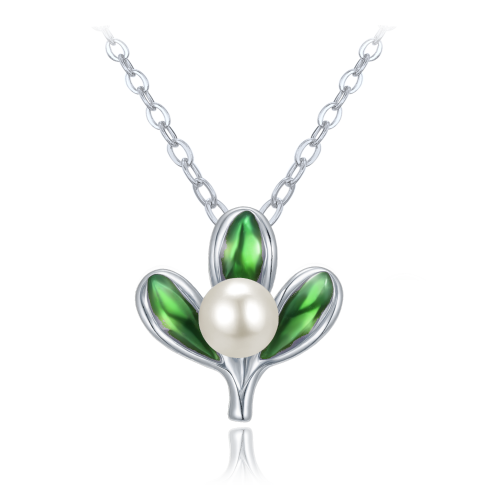 MINET Vánoční stříbrný náhrdelník jmelí s perlami