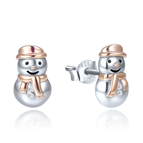 MINET Vánoční stříbrné náušnice sněhuláci