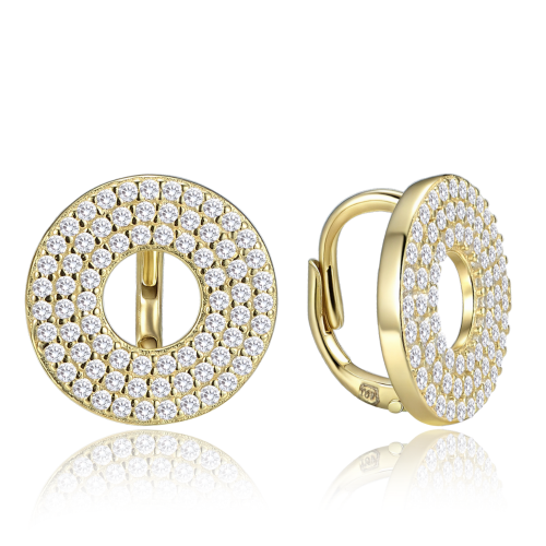MINET Luxusní pozlacené kruhové stříbrné náušnice s bílými zirkony