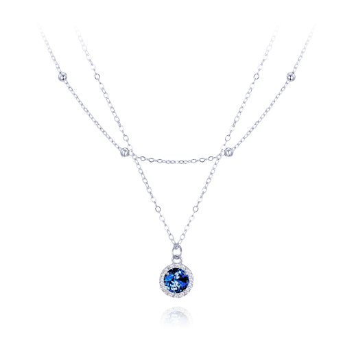 MINET Dvojitý stříbrný náhrdelník s bílými a modrými zirkony