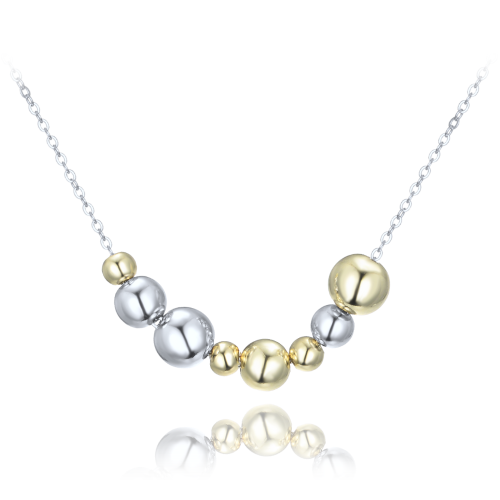 MINET Elegantní stříbrný náhrdelník se stříbrnými a pozlacenými kuličkami