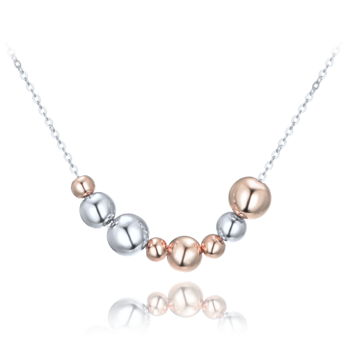 MINET Elegantní stříbrný náhrdelník se stříbrnými a Rosegold kuličkami