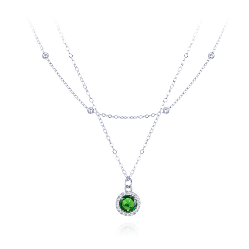 MINET Dvojitý stříbrný náhrdelník s bílými a zelenými zirkony