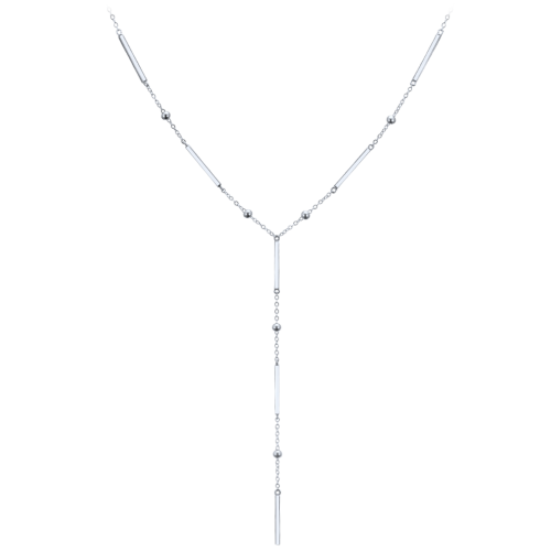 MINET Elegantní stříbrný náhrdelník s tyčkami, kuličkami a visícím řetízkem