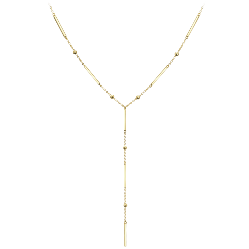MINET Pozlacený stříbrný náhrdelník s tyčkami, kuličkami a visícím řetízkem