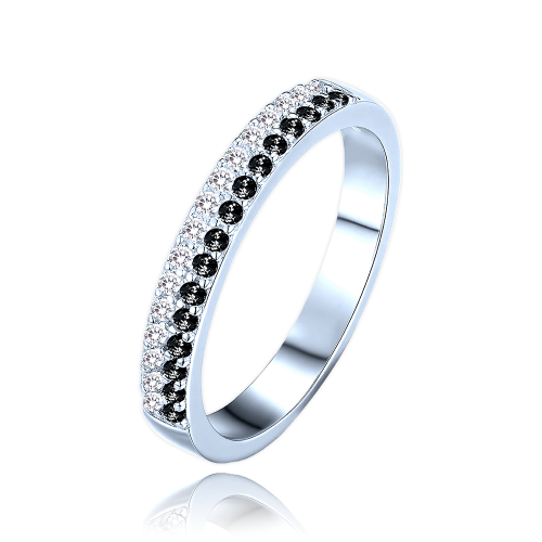 MINET Luxusní stříbrný prsten s bílými a černými zirkony vel. 59 