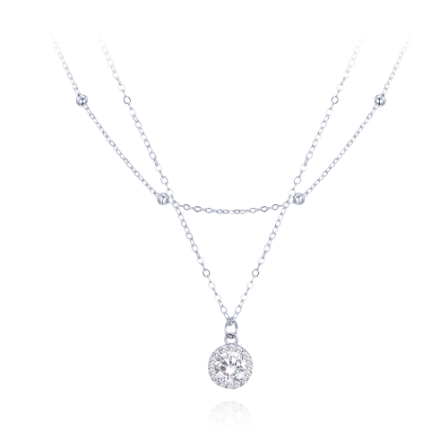MINET Dvojitý stříbrný náhrdelník s bílými zirkony