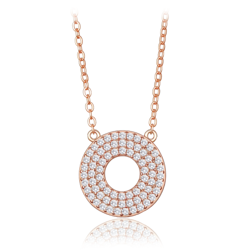 MINET Luxusní rose gold stříbrný náhrdelník kroužek s bílými zirkony