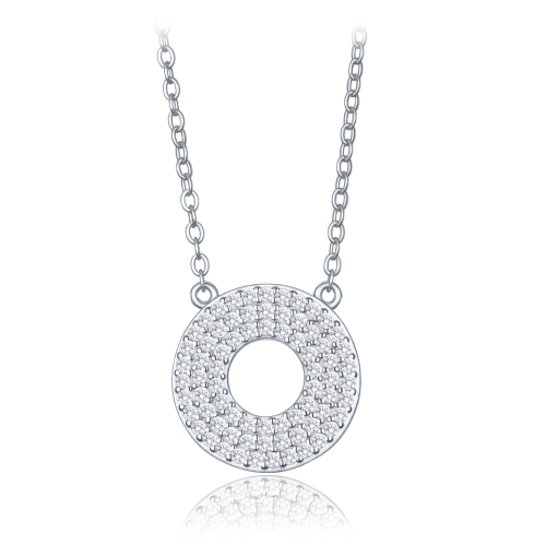 MINET Luxusní stříbrný náhrdelník kroužek s bílými zirkony