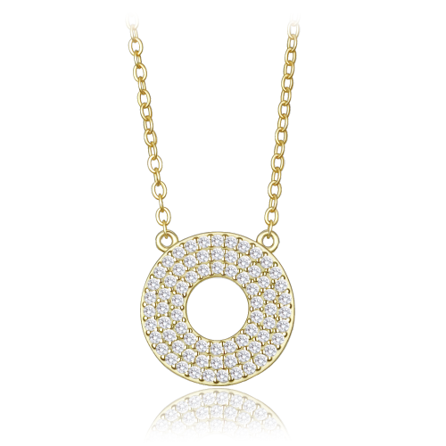 MINET Luxusní pozlacený stříbrný náhrdelník kroužek s bílými zirkony