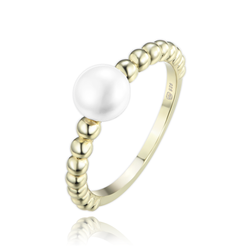 MINET Pozlacený stříbrný prsten s perlou a kuličkami vel. 55 