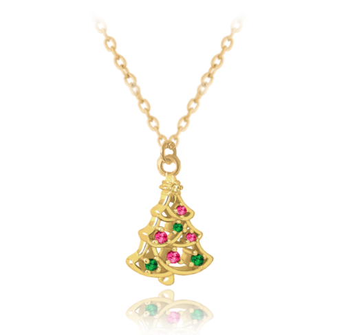 MINET Vánoční pozlacený stříbrný náhrdelník CHRISTMAS TREE