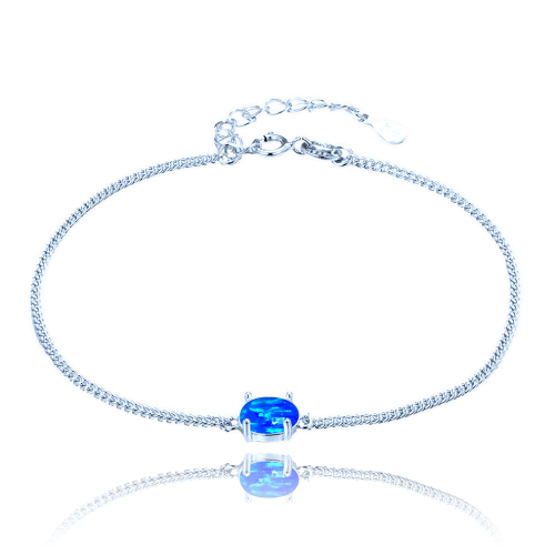 MINET Stříbrný náramek s modrým opálkem