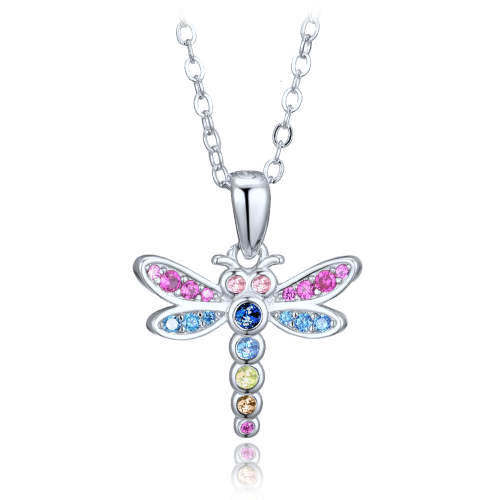 MINET Stříbrné dětské náušnice vážka se zirkony