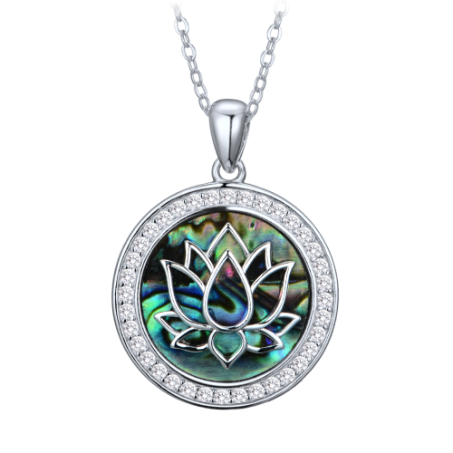 MINET Stříbrný náhrdelník lotosový květ s perletí a zirkony