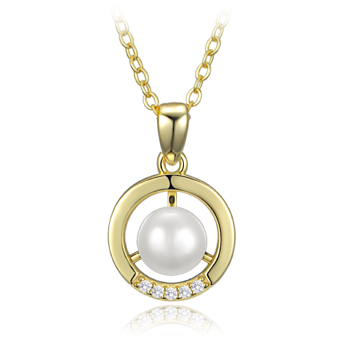 MINET Elegantní pozlacený stříbrný náhrdelník kroužek s perlou a zirkonem