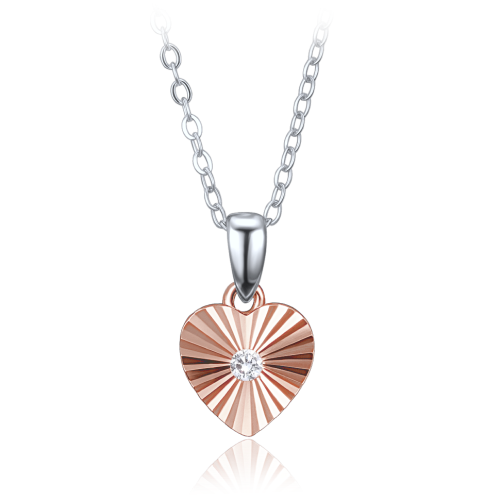 MINET Decentní rosegold stříbrný náhrdelník srdce se zirkonem
