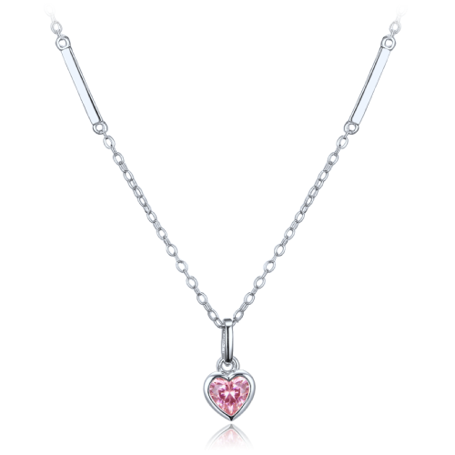 MINET Decentní stříbrný náhrdelník srdce s růžovým zirkonem